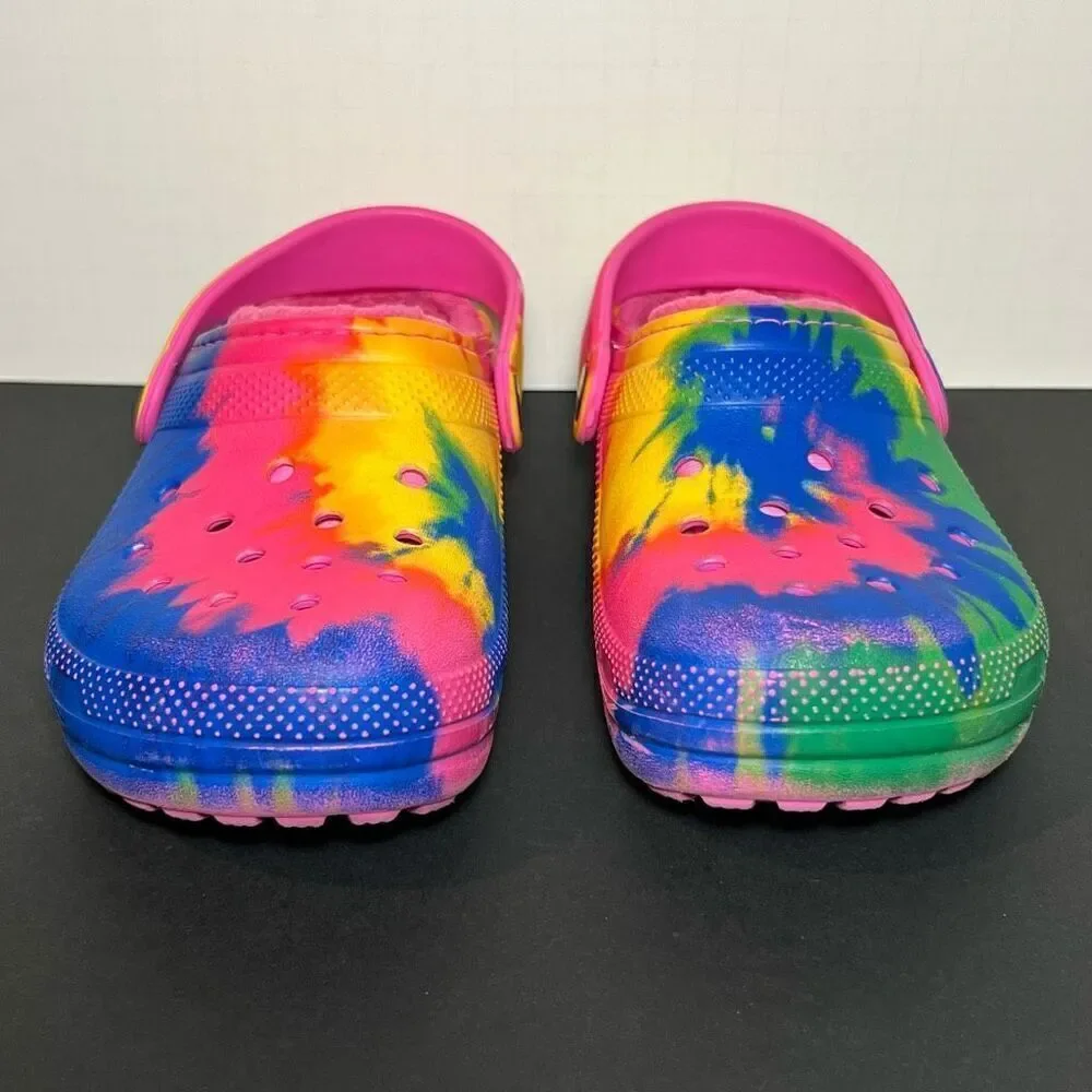 Kids CROCS Classic Tie Dye Faux Fur Lined Clogs / Size 2